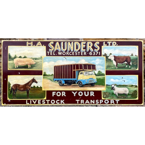 62 - WORCESTER LIVESTOCK TRANSPORT SIGN. 22 x 48ins. Impressive period hand painted sign on sturdy metal ... 