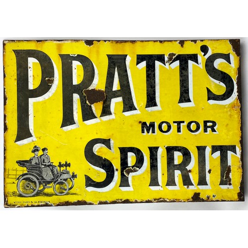 71 - PRATTS MOTOR SPIRIT ENAMEL SIGN. 21 x 14.5ins. Double sided, side hanging flap. Three 3D lines of wr... 