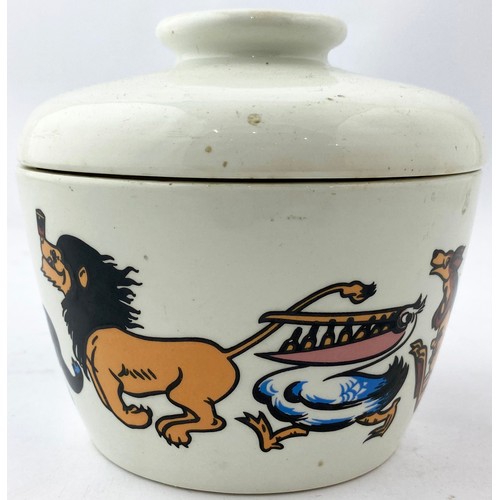 84 - GUINNESS ADVERTISING LIDDED BOWL. 4.5ins to top of lid. Multicoloured scene around bowl of various z... 