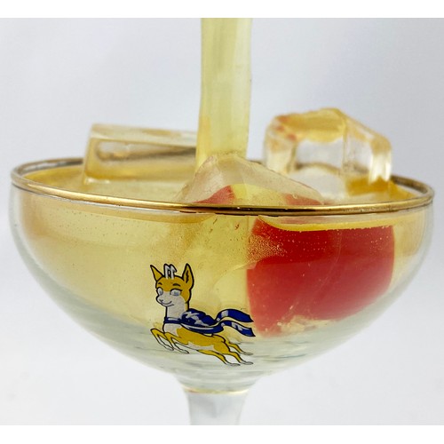 86 - BABYCHAM BOTTLE & GLASS ADVERTISING PIECE. 14.5ins tall. Hovering bottle pouring in to a named Babyc... 