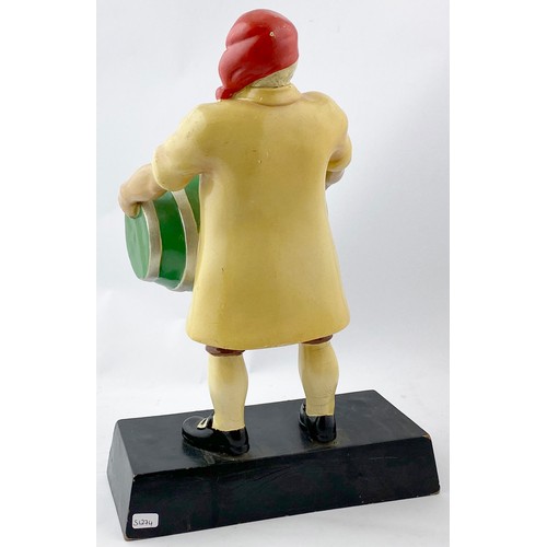 89 - FLOWERS LIGHT ALE ADVERTISING FIGURE. 14ins tall. Rubberiod figurine of man holding barrel. Paint cr... 