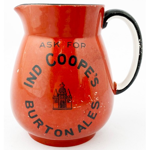 96 - IND COOPES BURTON ALES WATER JUG. 5ins tall. Double sided transfer with t.m. to centre. Mintons base... 