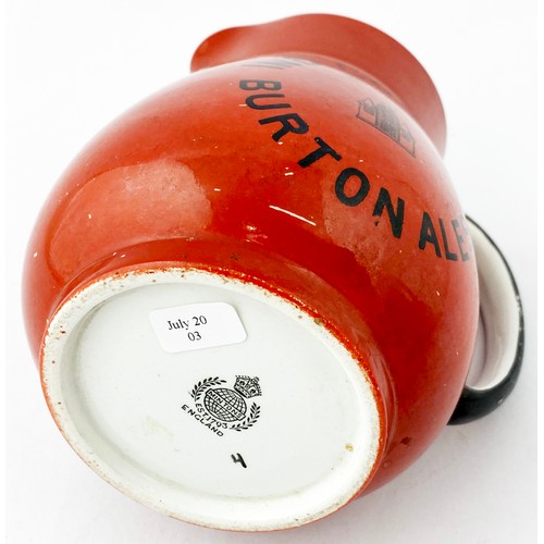 96 - IND COOPES BURTON ALES WATER JUG. 5ins tall. Double sided transfer with t.m. to centre. Mintons base... 