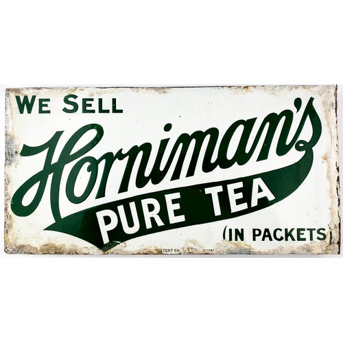 113 - HORNIMANS PURE TEA ENAMEL SIGN. 16 x 8ins. Double sided PATENT ENAMEL CO sign with side fixing flap.... 