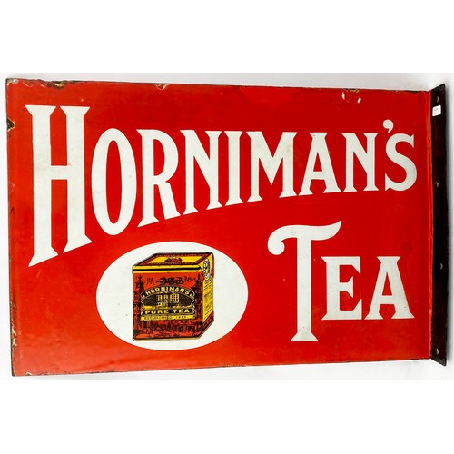 115 - HORNIMANS TEA ENAMEL SIGN. 18 x 12ins. Double sided enamel with side hanging flap.Almost full sheen,... 