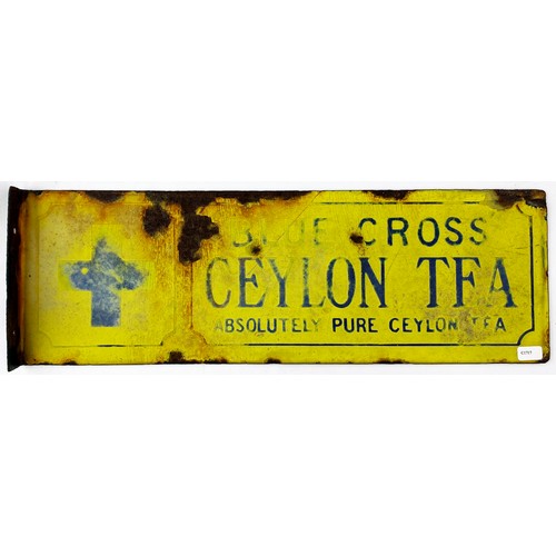 116 - BLUE CROSS CEYLON TEA. 15 x 5ins. Double sided enamel sign with side hanging flap (reverse quite woe... 