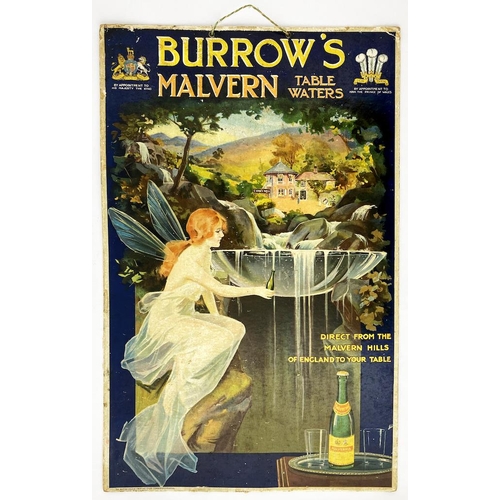 121 - BURROWS MALVERN TABLE WATERS SHOP SHOWCARD. 19.4 x 12.5ins.Multi coloured hanging type shop advertis... 