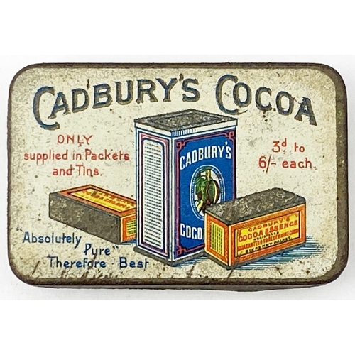 328 - CADBURYS COCOA VESTA TIN. 2.5 x 1.7 x 0.4ins. A very rare & early chocolate advertising vesta tin fe... 