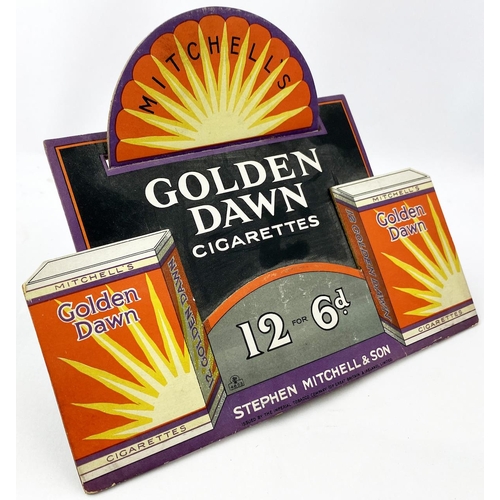 339 - MITCHELLS GOLDEN DAWN CIGARETTES STAND UP SHOWCARD. 8 x 7ins. 3D cardboard shop display with two pac... 