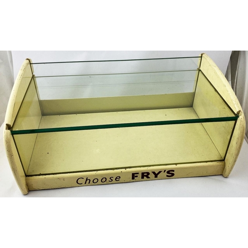 342 - FRYS SHOP COUNTER DISPLAY CABINET. 16.75 x 10 x 7.5ins Cream painted wooden cabinet with three cleve... 