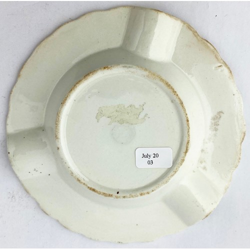 105 - DANIEL CRAWFORDS SCOTCH WHISKY ASHTRAY. 4.75ins, scalloped edge with three indents for cigarettes. B... 