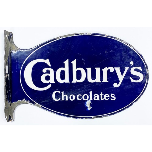 347 - BOURNEVILLE & CADBURYS CHOCOLATE ENAMEL SIGN. 13 x 8.25ins. Small double sided cut out oval sign wit... 