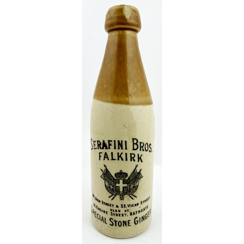 15 - FALKIRK GINGER BEER BOTTLE. 8.8ins tall, ch., t.t., screw top. Very impressive strong black transfer... 