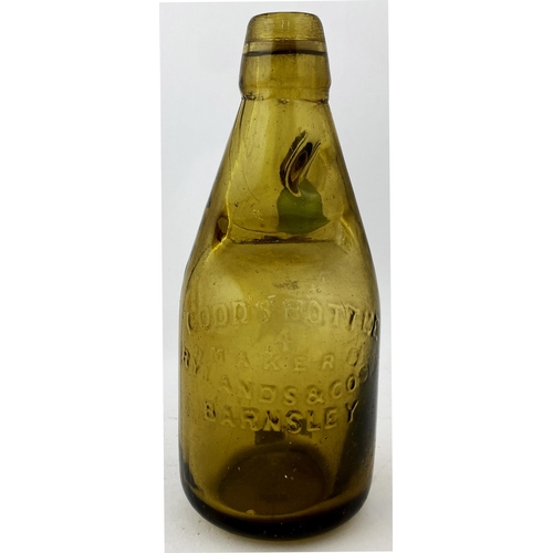 29 - DUMPY CODD BOTTLE. 7.4ins tall, amber glass, original rubber washer. Rear heavily embossed CODDS PAT... 