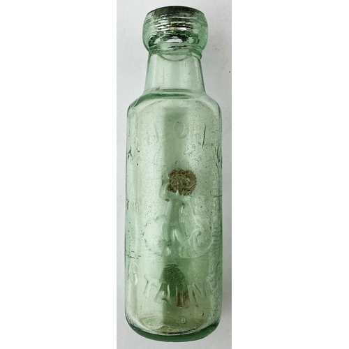 30 - STAINES SYKES MACVAY PATENT BOTTLE. 6.8ins tall., aqua glass, 6oz capacity, original lead internal l... 