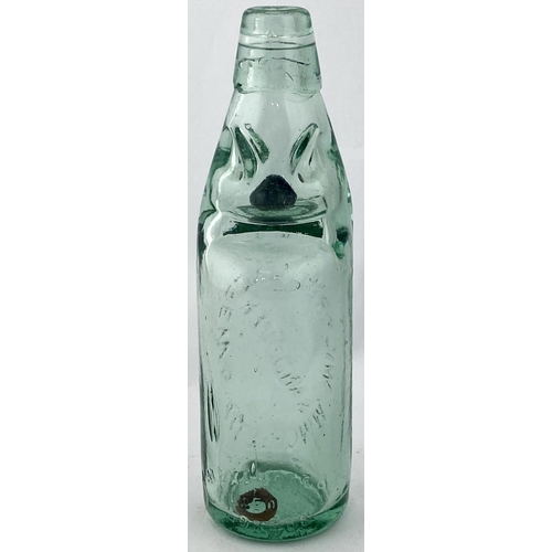 35 - WILFRED ANDREWS WINCHESTER & ANDOVER CODD BOTTLE. 8.6ins tall, four lugged aqua glass 10oz capacity ... 