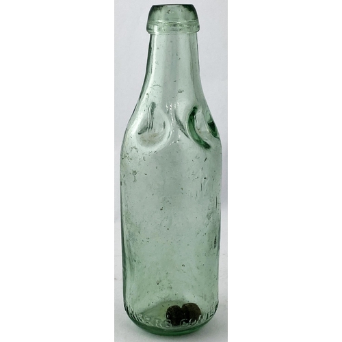 36 - STAINES CHAPMANS PATENT MINERAL WATER BOTTLE. 8.1ins tall, aqua glass, 10oz size. Four prominent cir... 