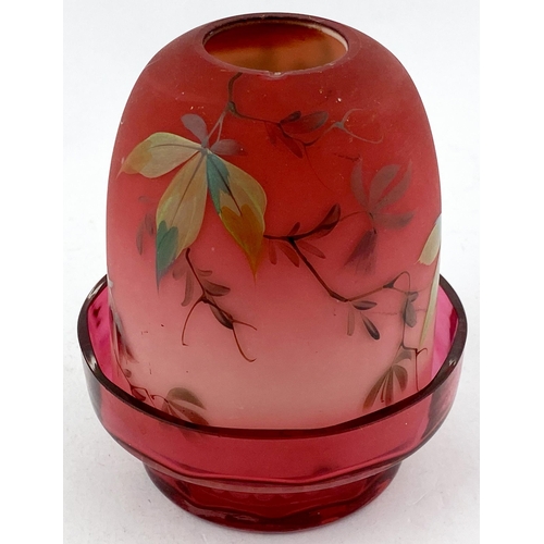 42 - FAIRY DOME LAMP & BASE. Vibrant predominantly vivid red - matt dome, multi coloured highlights of bi... 