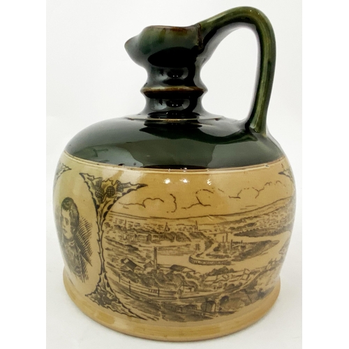 48 - JOHN DEWAR & SONS WHISKY JUG. (WG p53 B129). 5.5ins tall t.t., green top, rear handle. Two Robbie Bu... 