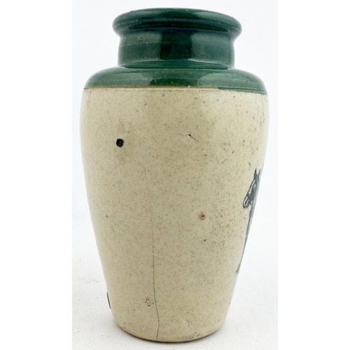 69 - BOLESWORTHS DAIRY CREAM POT. 4.9ins tall. Green top, off white body, stoneware. Large front pict. of... 