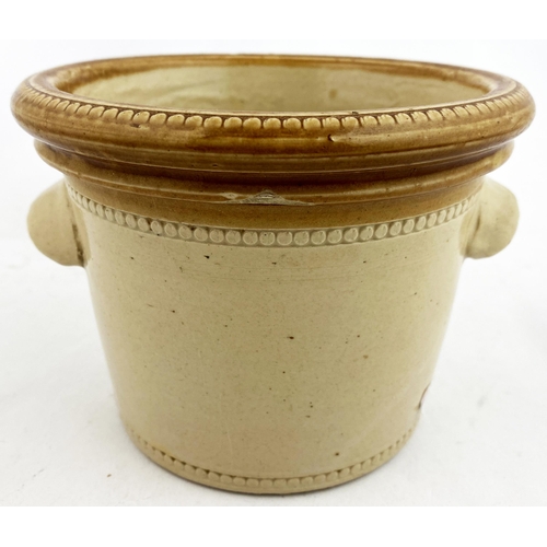 71 - THISTLE DAIRY BUTTER CROCK. 4.5ins tall. Tan rim (wheeled decoration & to bottom edge), 2 side handl... 