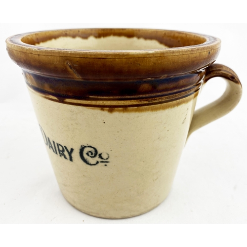 75 - DANISH DAIRY BUTTER CROCK. 6.2ins tall. Dark brown top (runny). Single rear handle. Narrow waisted m... 