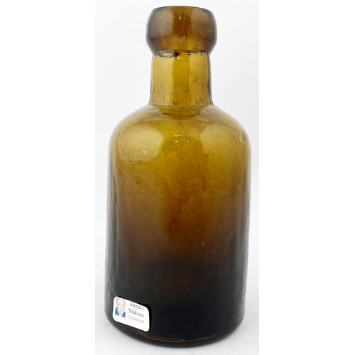 82 - FALKIRK SELTZER BOTTLE. 5.1ins tall. Rich amber, blob top. REID BROTHERS/ CHEMISTS/ CROWN SPRING WOR... 