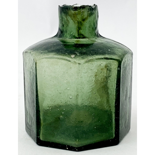 57 - BLACKWOOD & CO INK BOTTLE. 2.2ins tall. A hard to find olive green glass London octagonal. Mid olive... 