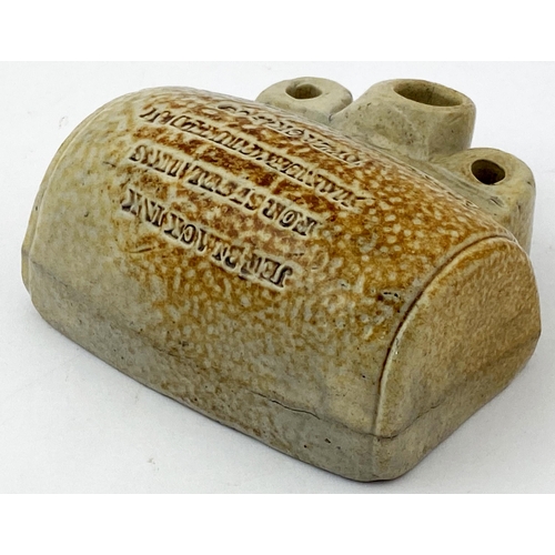 63 - TYZACK DESK SHAPED LONDON INKWELL. 3.4 x 3ins base. Variating speckled salt glaze, curved top with f... 