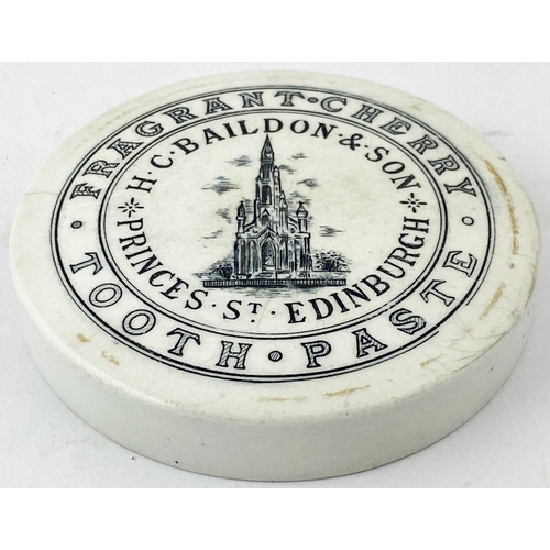 113 - EDINBURGH TOOTH PASTE POT LID. (APL p538) 3.4ins diam. H.C. BAILDON & SON... PRINCES ST. A superb an... 