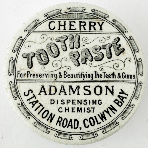 119 - COLWYN BAY TOOTH PASTE POT LID & BASE. 2.6ins diam. Delightful North Walian Dispensing Chemist lid &... 