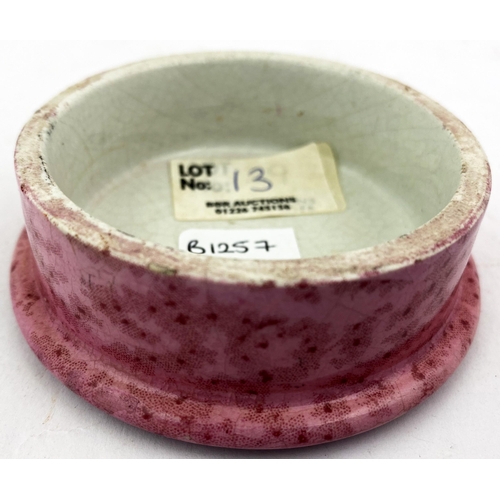 120 - LONDON TOOTH PASTE POT LID. 3.1ins diam. A very striking lid set on a particularly strong/ deep pink... 