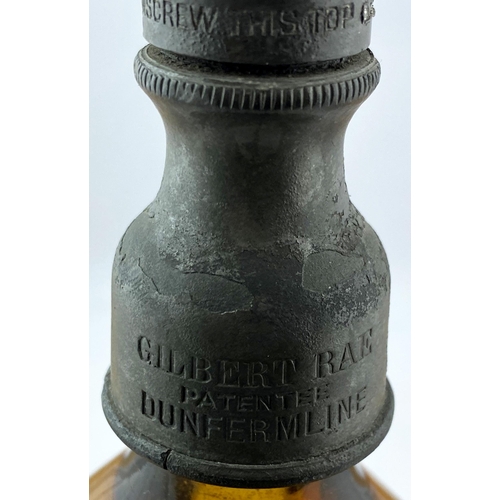 127 - DUNFERMLINE SODA SYPHON. 10.9ins tall. Extraordinary pear shape, red amber glass, wide flared foot. ... 