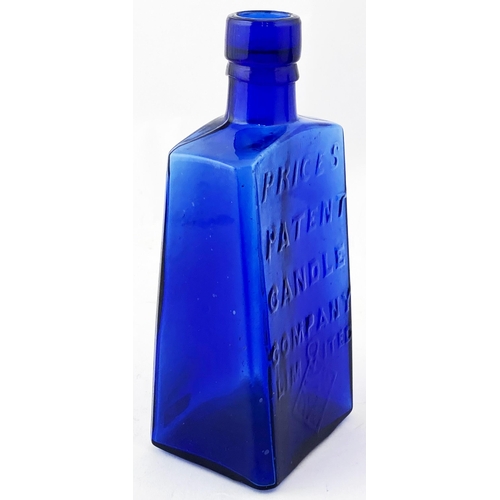 157 - PRICES PATENT CANDLE CO BOTTLE. 7.1ins tall. Classic wedge shaped bottle (for glycerine), cobalt blu... 