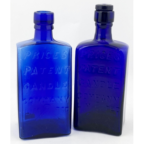 157 - PRICES PATENT CANDLE CO BOTTLE. 7.1ins tall. Classic wedge shaped bottle (for glycerine), cobalt blu... 