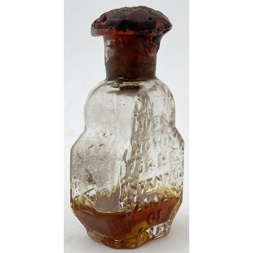 163 - ROBERT TURLINGTONS BALSAM OF LIFE BOTTLE. 2.6ins tall, lead glass. THE/ KINGS/ ROYALL/ PATENT/ GRANT... 