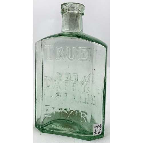 164 - SPLIT SIZE DAFFYS ELIXIR BOTTLE. 4.5ins tall. Light aqua glass half size early medicine, rectangular... 