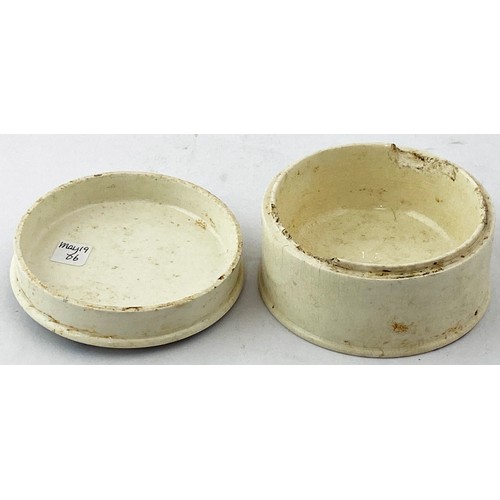 150 - HOLLOWAYS OINTMENT POT LID & BASE. 3ins diam. Similar to previous image of robe adorned lady, baby b... 