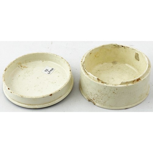 150 - HOLLOWAYS OINTMENT POT LID & BASE. 3ins diam. Similar to previous image of robe adorned lady, baby b... 