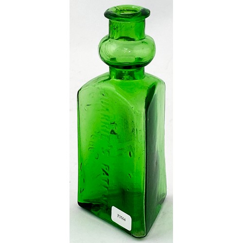 152 - FISHERS SEAWEED EXTRACT BOTTLE. 5.2ins tall. Stunning bright green glass, triangular shape, distinct... 