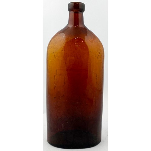 153 - TWO PINT LONDON WARNERS SAFE CURE BOTTLE. 11ins. Mid orange amber. Oval base (inset circular base de... 