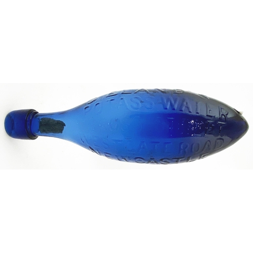 179 - NEWCASTLE BLUE CLASS HAMILTON BOTTLE. (p43 Nothing But the Blues). 9.5ins long. Strong cobalt blue g... 