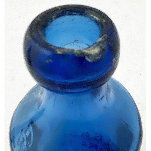 183 - BIRMINGHAM BLUE GLASS GINGER BEER BOTTLE. 6.8ins tall, bright cobalt glass ginger beer bottle shape.... 