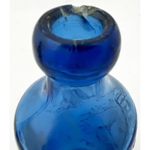 183 - BIRMINGHAM BLUE GLASS GINGER BEER BOTTLE. 6.8ins tall, bright cobalt glass ginger beer bottle shape.... 