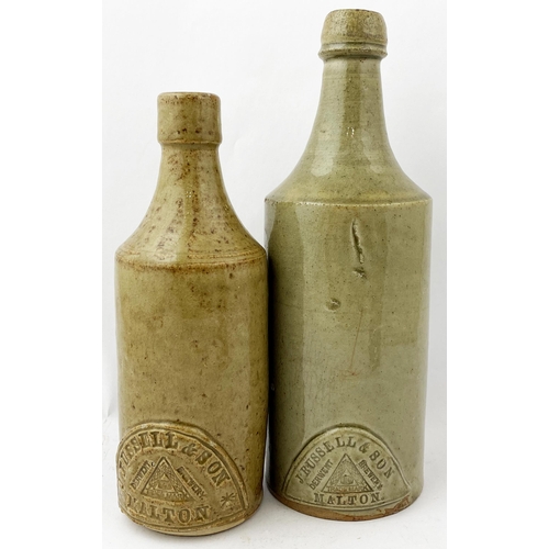 195 - MALTON PORTER SLAB SEAL BOTTLE. 8.5ins tall, brown/ grey green glaze stoneware porter bottle. Large ... 