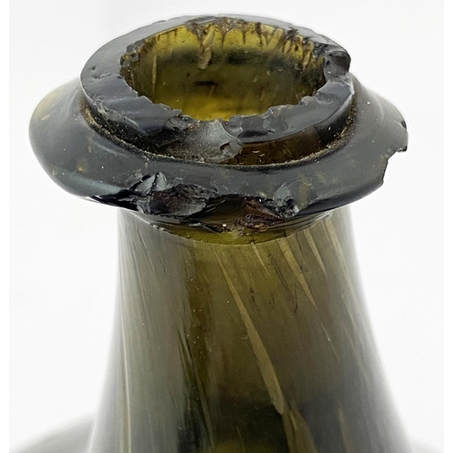 209 - ENGLISH TRANSITIONAL HALF SIZE ONION MALLET  WINE BOTTLE. 5.5ins tall. Dark olive green glass, c. 17... 