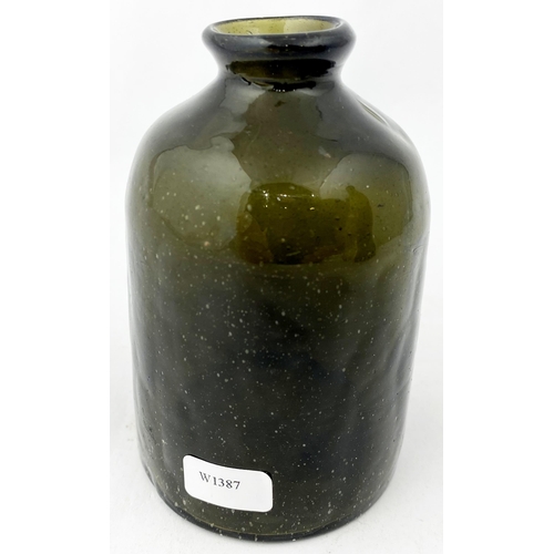 178 - FREEBLOWN UTILITY BOTTLE. 3.6ins tall. Superb squat very small black glass/ dark green form, crudely... 