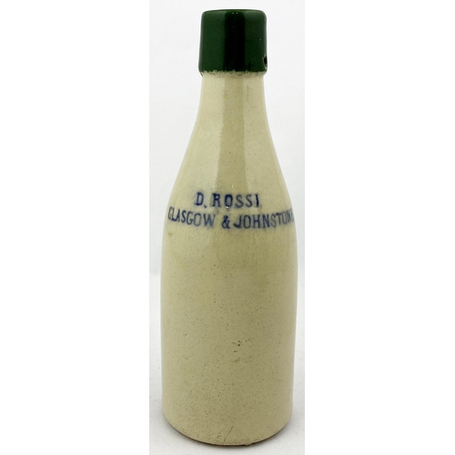 205 - GLASGOW & JOHNSON GINGER BEER BOTTLE. 8.2ins tall, ch, all white, dark green lip, VERY RARE D. ROSSI... 