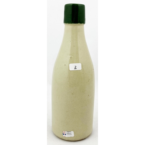 205 - GLASGOW & JOHNSON GINGER BEER BOTTLE. 8.2ins tall, ch, all white, dark green lip, VERY RARE D. ROSSI... 