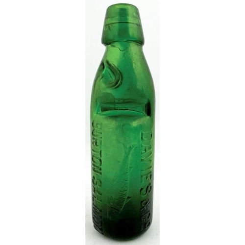 31 - BURTON SALMON CODD BOTTLE. 7.5ins tall, Deep emerald green glass, standard 6oz codd bottle. Heavily ... 